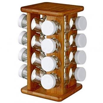 Especiero Giratorio en bambú - 16 Botes de Cristal + Soporte Giratorio