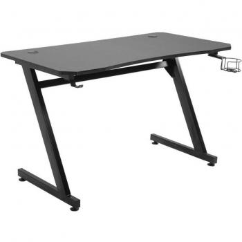 HOMCOM Mesa Gaming 120x65x74,5 cm Escritorio Ergonómico para Computadora PC con Portavasos Gancho para Auriculares y Pies Ajustables Negro/Efecto de Fibra de