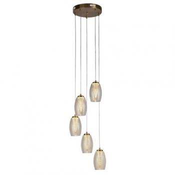 Araña Colgante Cyclone 5 Luces Bronce con Copa Champán, Diseño Contemporáneo, Acero y Vidrio, Iluminación LED 5.4 W, Temperatura de Color 3000K
