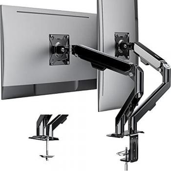 ATUMTEK Brazo Monitor Doble para Monitores con Resorte de Gas, Soporte Monitor Pared con Abrazadera en C y Base de Montaje con Ojal, se Adapta a Pantallas de 15 a 30 Pulgadas