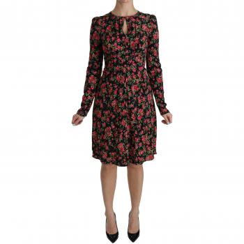 Dolce & Gabbana Black Floral Longsleeve Knee Length Dress - IT38|XS, Multicolor, Size: 2XS