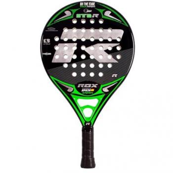 ROX Pala de Pádel R-Star Green, pala de pádel, color verde, diseño aerodinámico, núcleo de goma EVA, marco de carbono, superficie rugosa para mayor efecto en los golpes
