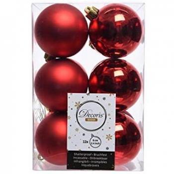 Decoris Caja de 12 Bolas Rojas Decorativas para Árbol de Navidad