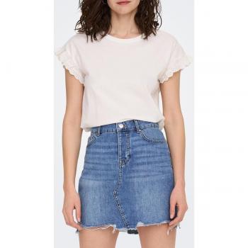 Only Camiseta Manga Corta Mujer Blanco con Bordado Inglés