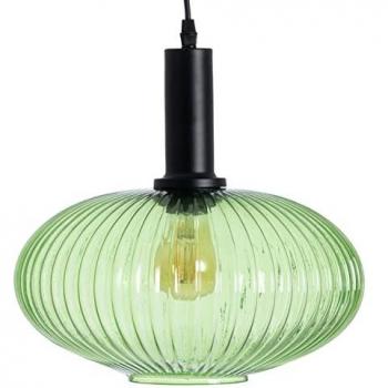 Lámpara de Techo Ovalada de Cristal Acanalado Verde y Metal Ø 30x26 cm