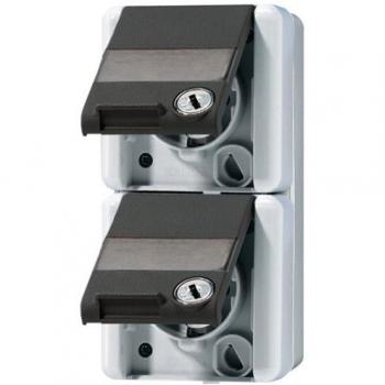 Toma de Corriente Schuko Doble con Cerradura de Seguridad 16A 250V IP44 Horizontal WG800 Gris