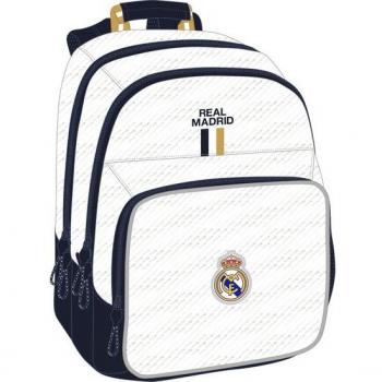 Mochila Doble Adapt. Carro Real Madrid Safta 1ª Equipación Temporada 23/24 Escolar Blanco 32x16x42cm