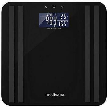 Medisana BS 465 báscula de análisis corporal de hasta 180 kg, báscula personal para medir la grasa corporal, el agua corporal, la masa muscular y el peso de los huesos, Indicador luminoso