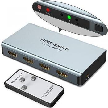 HDMI Switch 4K 60 hz HDCP 2.2, Wenter Adaptador HDMI 3 entradas, 1 saída dupla, Interruptor com controlo Remoto para PS5, PS4, PC, Xbox, AppleTV
