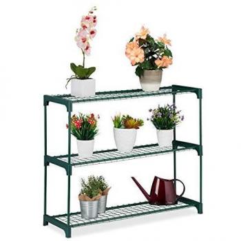 Soporte para Plantas de 3 Niveles, Estantería para Macetas, Interior, Metal y Plástico, 74.5x91x28.5 cm, Verde