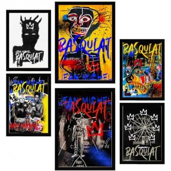 Set de 6 Pósters Iconic Basquiat Graffiti Pop Art para Decoración de Paredes del Hogar y Oficina A3 y A4 Sin Marco
