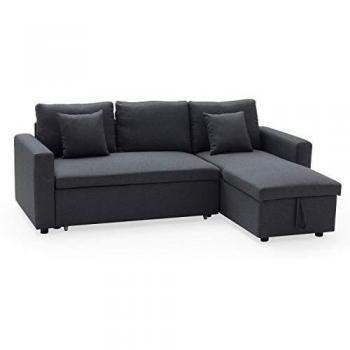 Sofá cama esquinero reversible Clark 3 plazas gris jaspeado con canapé de almacenamiento