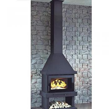 Chimenea de Leña con Turbina Tangencial FM Modelo C-300 TFK Interior en Fundición y Cristal Serigrafiado