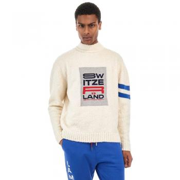 La Martina White Polyamide Turtleneck Sweater for Men - Size L with Logo Embroidery
