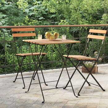 Folding Bistro Table 55x54x71 cm Solid Teak Wood and Steel