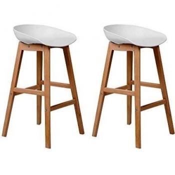 Set de 2 Taburetes de Bar de Madera Clara y Plástico Blanco 85 cm Micco