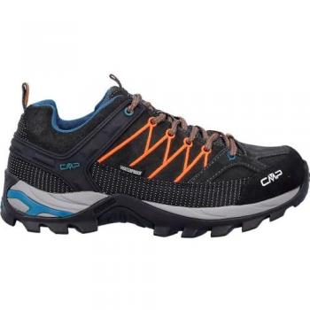 Zapatillas de trekking CMP Rigel Low, color negro antracita con detalles en naranja, impermeables, talla 40