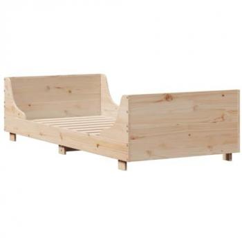 Cama sin colchón 90x200 cm en madera maciza de pino con cabecero, estructura de cama, marco de cama, muebles de dormitorio, color marrón