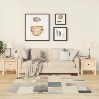 Mesa auxiliar de madera maciza de pino 40x40x39 cm, set de 2 unidades, en colores natural, blanco y gris