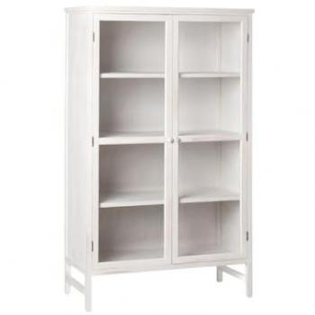 Vitrina doble de madera reciclada blanca con puertas de cristal 100x165 cm