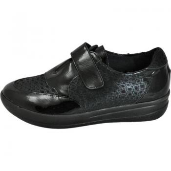 Zapatos de mujer Doctor Cutillas mod. 50743, Velcro con detalles en charol, anchas y cómodas, estilo deportivo color negro