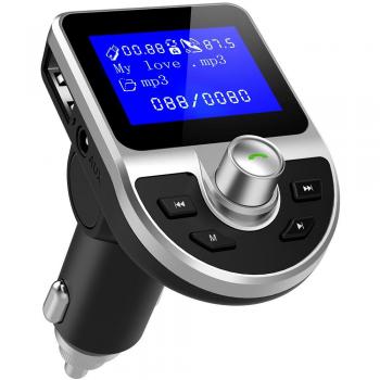 Transmisor FM Bluetooth, DeFe Manos Libres Bluetooth Transmisor FM Coche Radio Receptor FM de 1.44 Pulgadas LCD, Reproductor MP3 Coche con 2 Puertos USB 3.5mm Mic Puerto y Ranura para Tarjeta TF