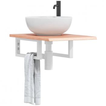 Estante de lavabo de pared de acero y madera maciza de roble
