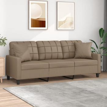 Sofá de 3 plazas con cojines en cuero sintético color capuchino de 180 cm