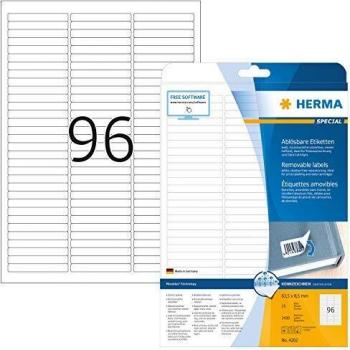 Etiquetas Removibles HERMA 4202, 63,5 x 8,5 mm, Blancas, Papel Mate, 2400 Etiquetas (25 Hojas)