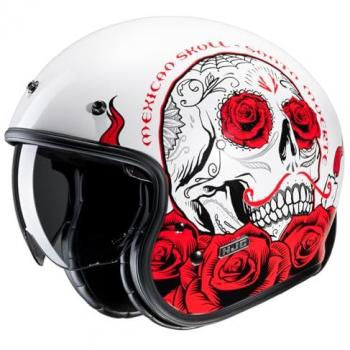 Casco Jet Retro HJC V31 Desto Blanco Rojo Talla L