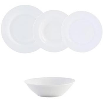 Vajilla de Porcelana QUID BASIC 19 Piezas para 6 Personas - Blanco Brillante, Apilable y Apto para Microondas