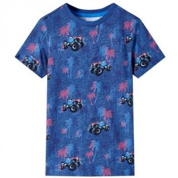 Camiseta Infantil de Manga Corta con Estampado de Coches en Color Azul Oscuro Mélange Talla 128