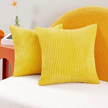 Deconovo Funda Cojin Almohada, para Salon Comedor, de Pana Suaves Decorativas, 2 Piezas, 60x60cm, Amarillo