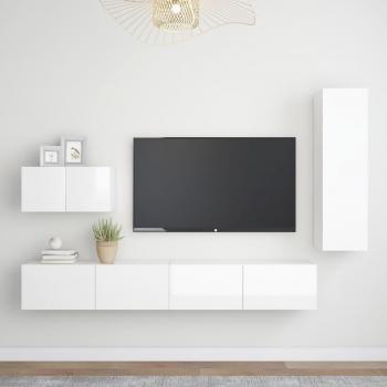 Set de muebles de salón TV 4 piezas madera de ingeniería blanco brillo 30.5 x 30 x 110 cm