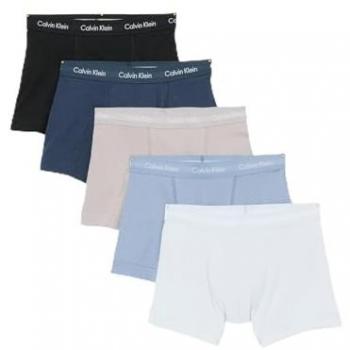 Calvin Klein Men's 5-Pack Logo Elastic Waistband Cotton Trunks