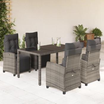 Set de Comedor de Jardín 5 Piezas con Cojines de Polirratán Gris