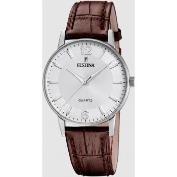 Reloj Festina F20690/2 Blanco Hombre - Reloj de hombre con caja de acero inoxidable, esfera blanca, correa de piel marrón, resistencia al agua hasta 50 metros, cristal mineral y movimiento de cuarzo