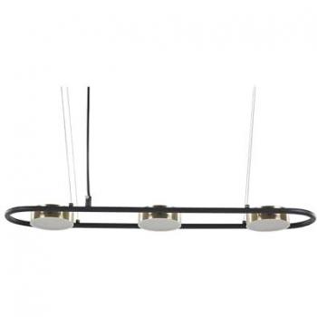 Lámpara Colgante Moderna de Metal Negro y Latón con 3 Luces LED Integradas - Forma Geométrica para Cocina o Comedor