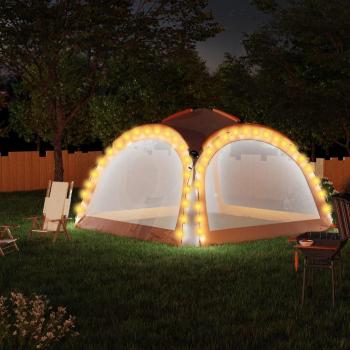 Carpa de fiesta con LED 4 paredes gris y naranja 3,6x3,6x2,3 m