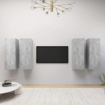 Mueble TV 4 uds madera contrachapada 30,5x30x90 cm, Mueble de salón, Mesa de TV, Mueble televisor, aglomerado gris hormigón