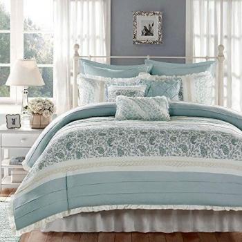 Madison park dawn duvet cover cal king size aqua floral shabby chic duvet cover set z 9 piece z 100 cotton percale light weight bed comforter covers