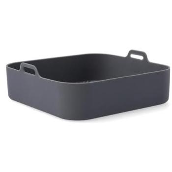 Cesta Cuadrada de Silicona Gris para Freidora de Aire y Horno 22x22x9cm con Asas, Apta para Microondas y 100% Higiénica
