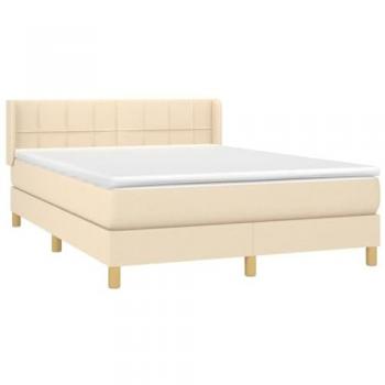 Cama Box Spring con Colchón de Tela Color Crema 140x190 cm