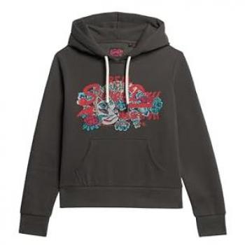 Sudadera con Capucha Gráfica para Mujer Tokyo Vintage Negra - Talla S - Algodón Sostenible