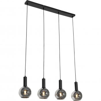 Lámpara colgante Art Déco negra con cristal ahumado y 4 luces - Josje