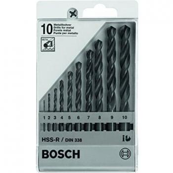 Bosch 1 609 200 203 - Set de 10 brocas para metal HSS-R, DIN 338-1; 2; 3; 4; 5; 6; 7; 8; 9; 10 mm