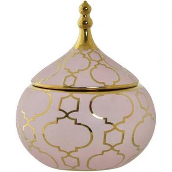 Caja-Joyero Porcelana Rosa 14x14x17 con Tapa Cromada
