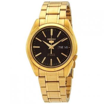 Seiko 5 Sports Men's Automatic Watch with Gold Tone Stainless Steel and Black Dial - 21 Jewels SNKL50K1