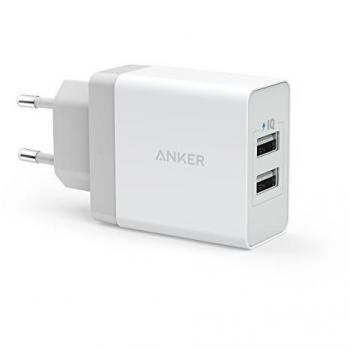 Cargador Anker 2 Puertos USB 24W con Tecnología PowerIQ, Cargador de Viaje para iPhone, iPad, Samsung Galaxy, Note, Nexus, HTC, Motorola, LG y Xiaomi (Blanco)