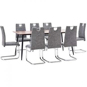 vidaXL Juego de Comedor 9 Piezas de Cuero Sintético Mobiliario Decoración Interior Casa Hogar Robusto Duradero Resistente Funcional Práctico Útil Gris